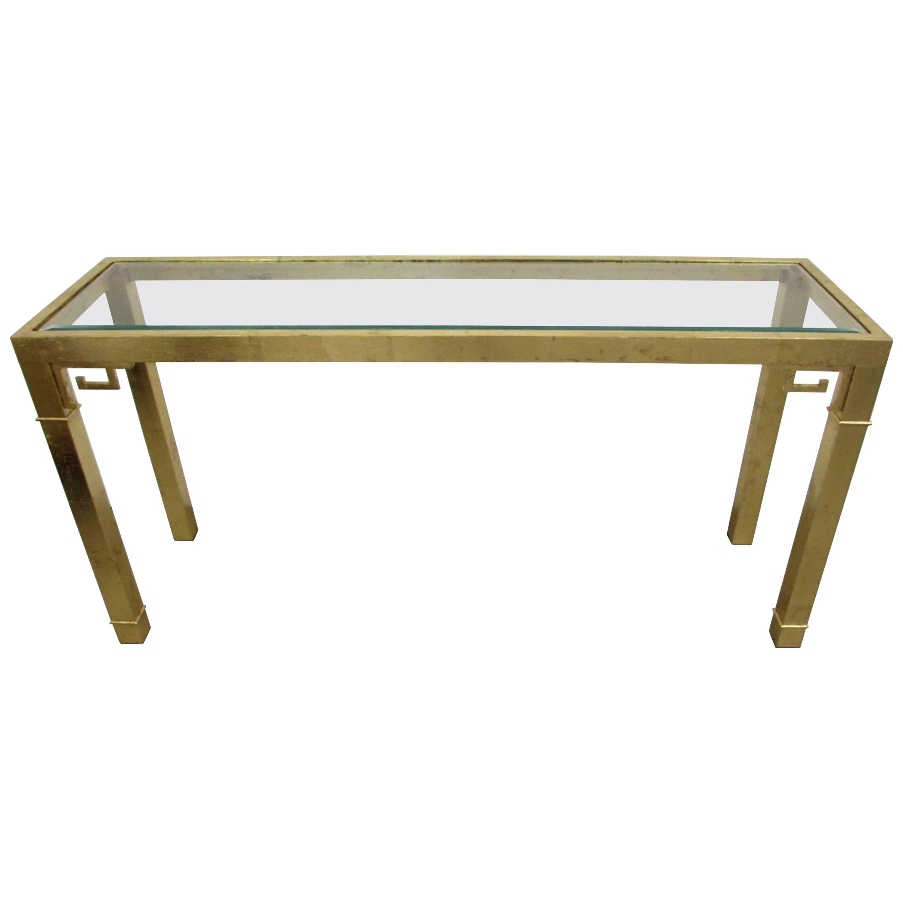 Mastercraft Brass Console Table with Greek Key Embellishments For Sale