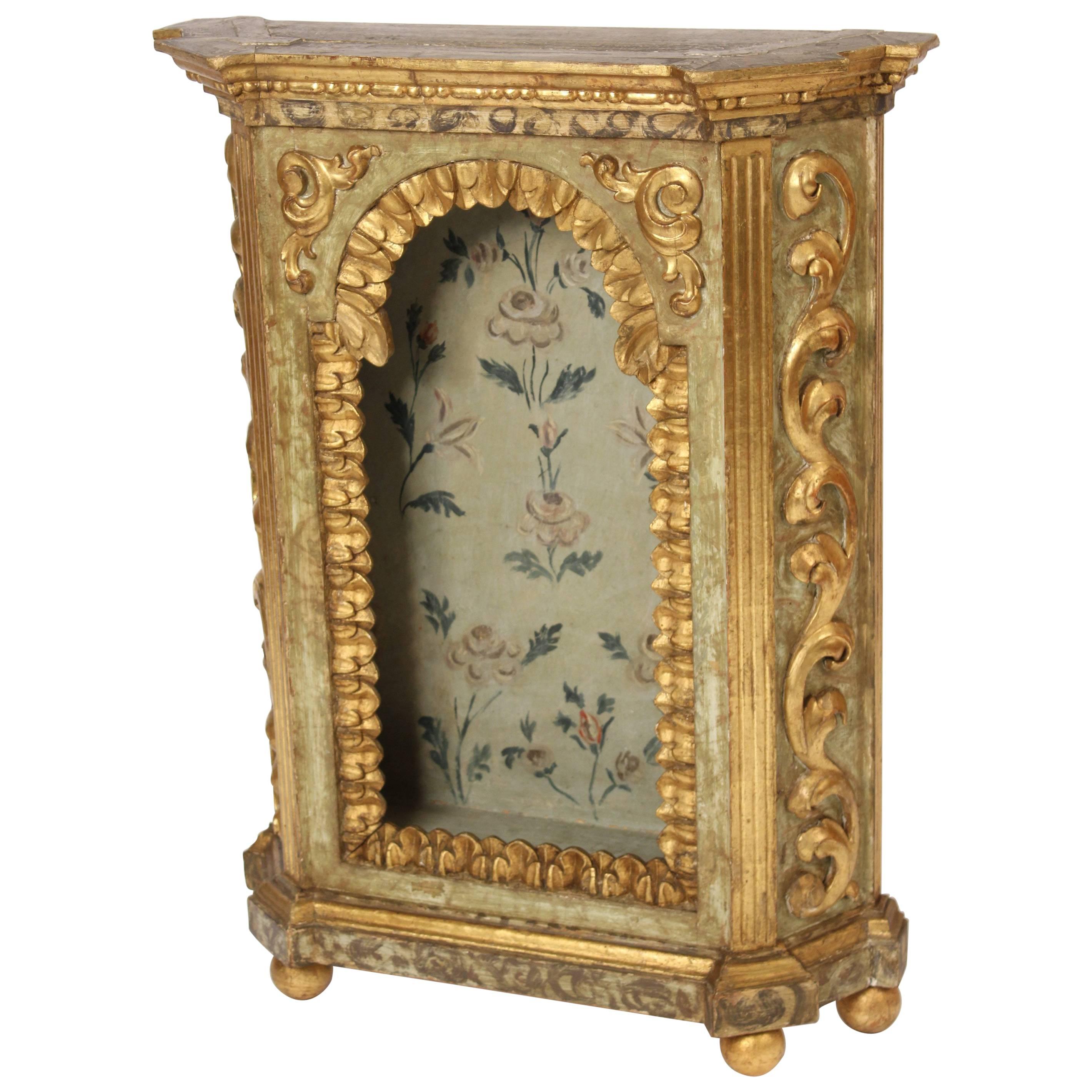 Baroque Style Painted and Partial Gilt Niche Cabinet
