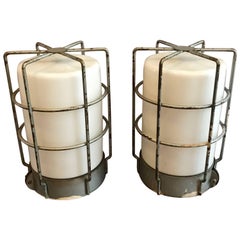 Vintage Industrial Caged Milk Glass Wall Sconce Flush Mount Ceiling Lights