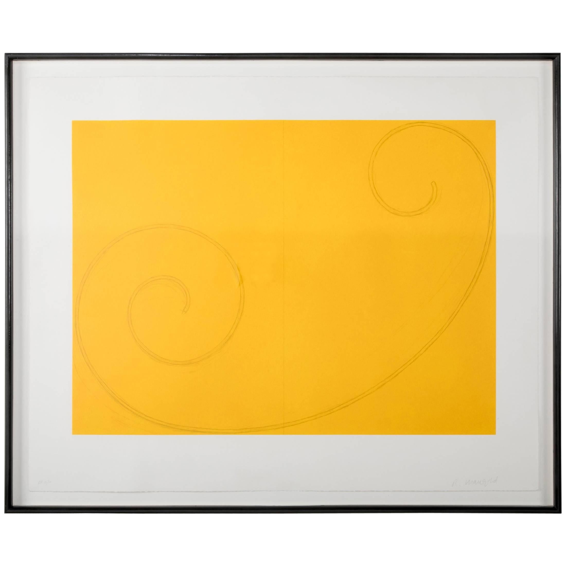 Robert Mangold Silkscreen "Yellow Curled Figure" For Sale