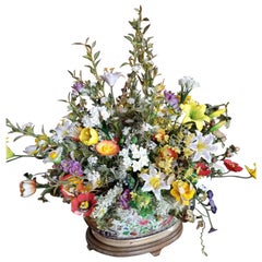 Porcelain Floral Arrangement Set in a Porcelain Jardinière, 20th Century