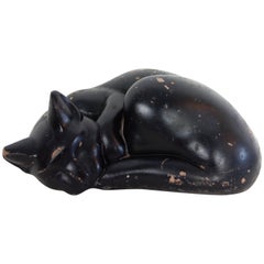 Vintage Molded Concrete Sleeping Black Cat