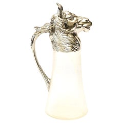 Nickel-Plated and Frosted Glass Horse Decanter Pitcher Barware Vintage