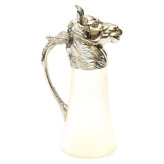 Nickel-Plated and Frosted Glass Horse Decanter Pitcher Barware Vintage