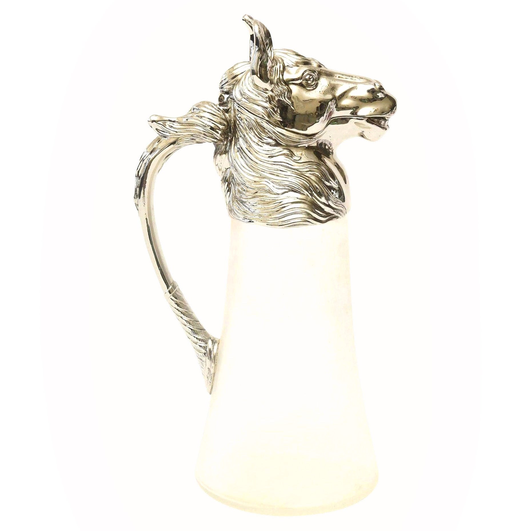 Decanter equestre d'epoca in vetro nichelato e smerigliato Brocca da bar