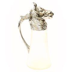 Decanter equestre d'epoca in vetro nichelato e smerigliato Brocca da bar