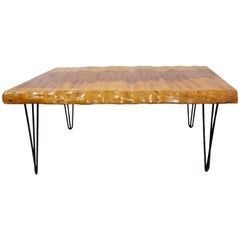Midcentury Live Edge Burl Coffee Table with Hairpin Legs