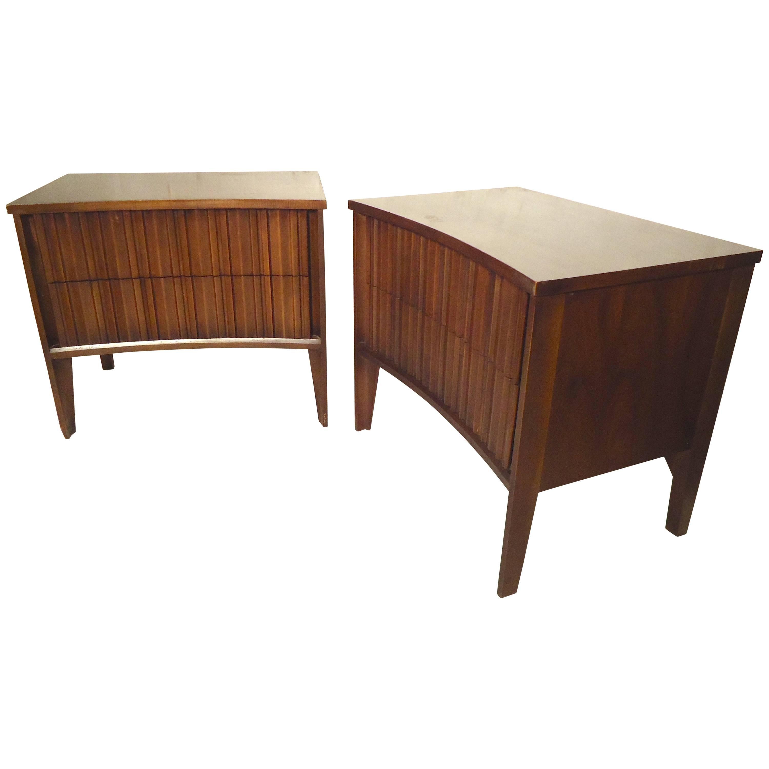 Walnut Midcentury Nightstands with Curved Front