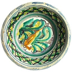 19th Century Painted and Glazed Majolica Wash Basin from Triana, Spain