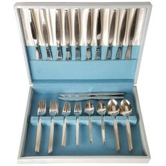 Midcentury Oneida Satinique Stainless Sixty Piece Flatware Set