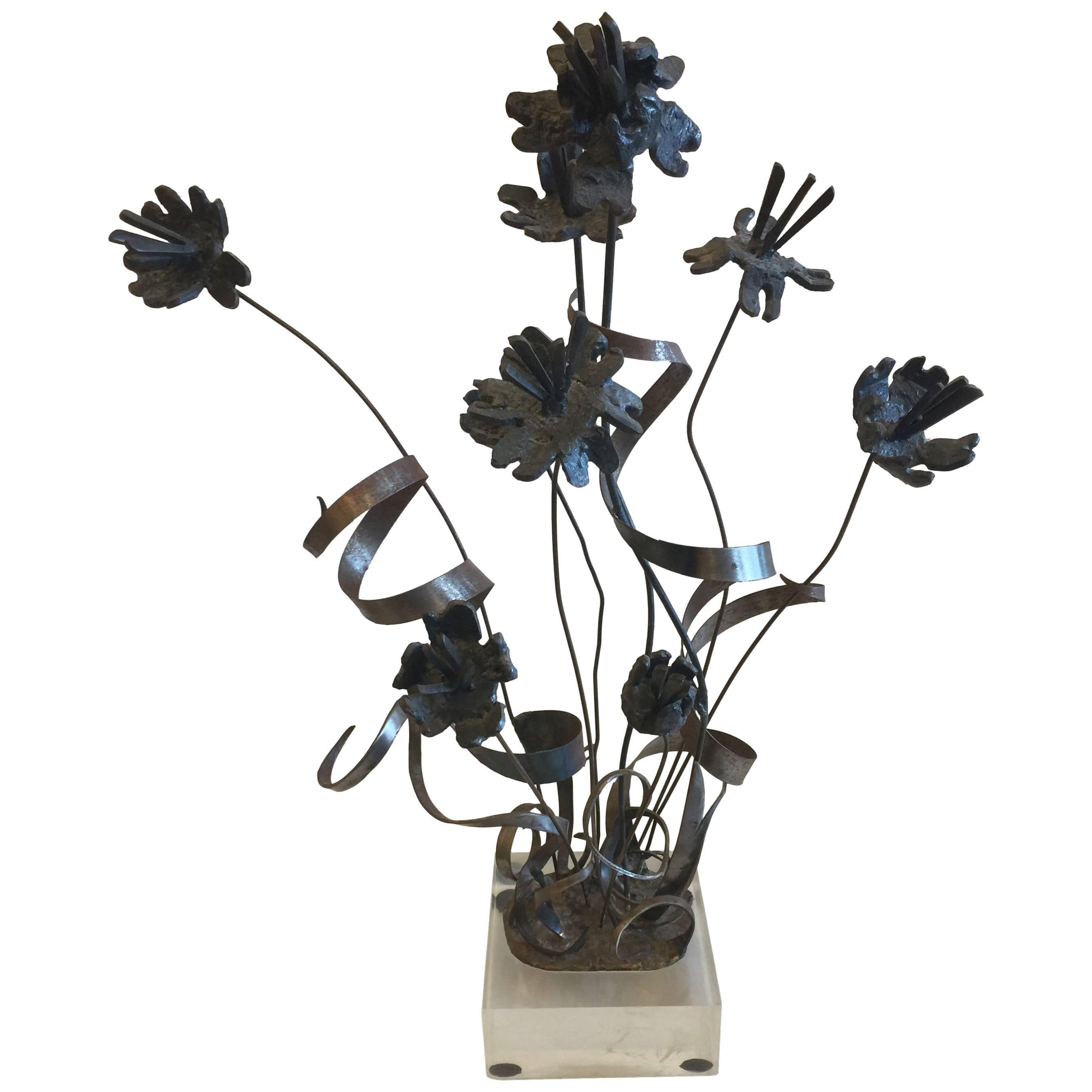Brutal Iron Flower Arrangement in the Style of Paul Evans