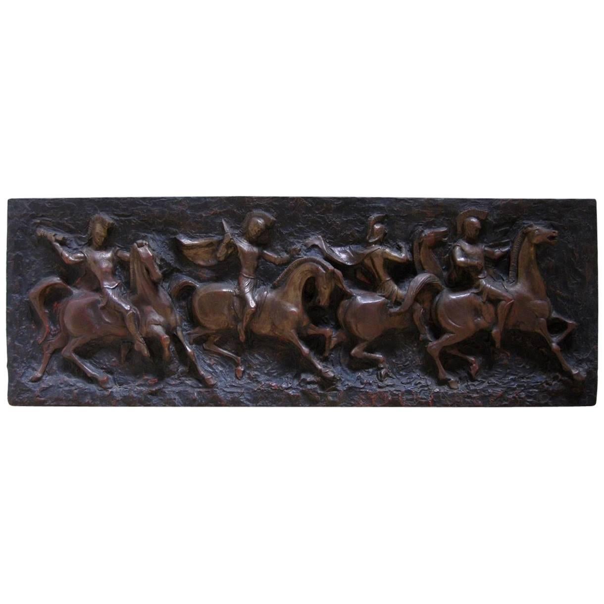 Mid-Century Modern Roman Soldiers on Horses Relief Wall Art by Finesse Originals For Sale