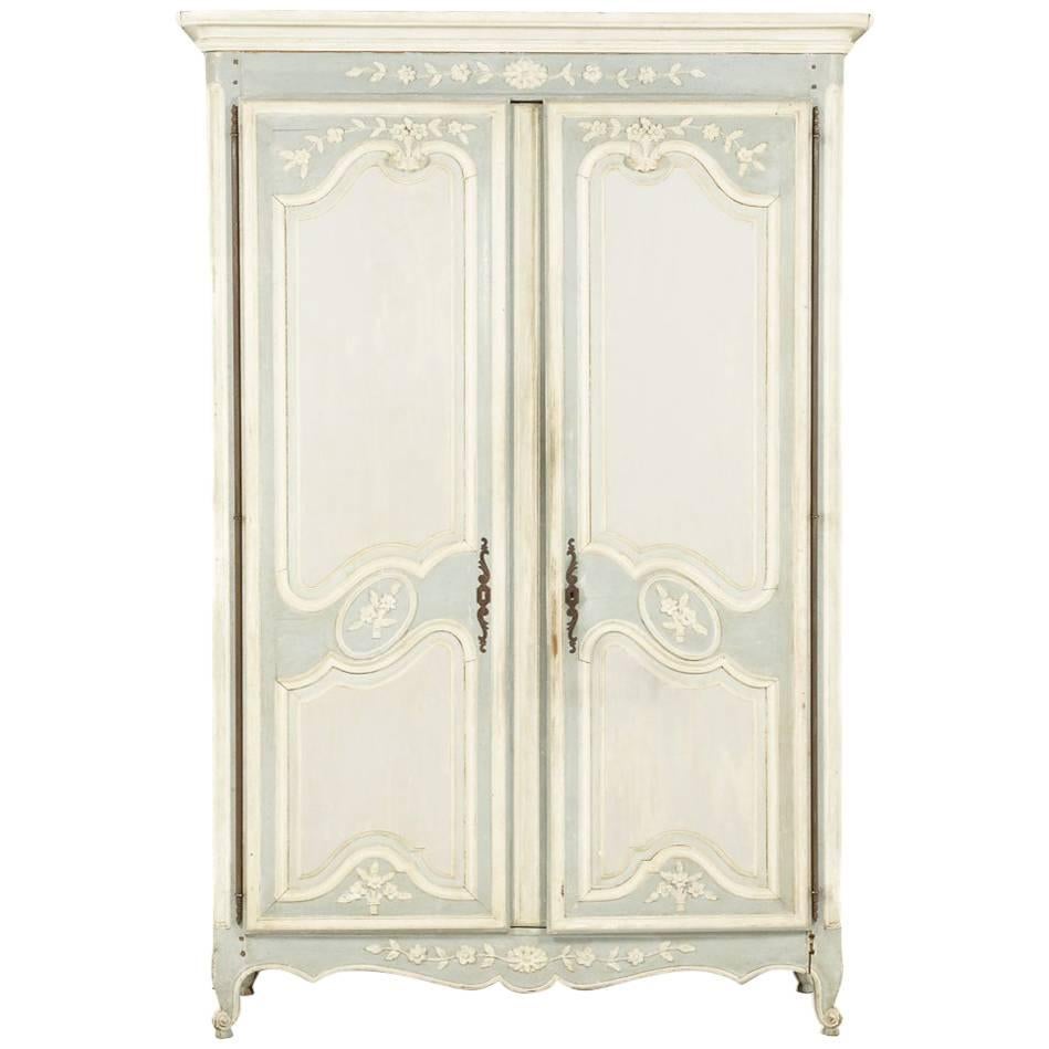 Antique French Carved Painted Louis XV-Style Armoire