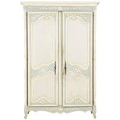 Antique French Carved Painted Louis XV-Style Armoire