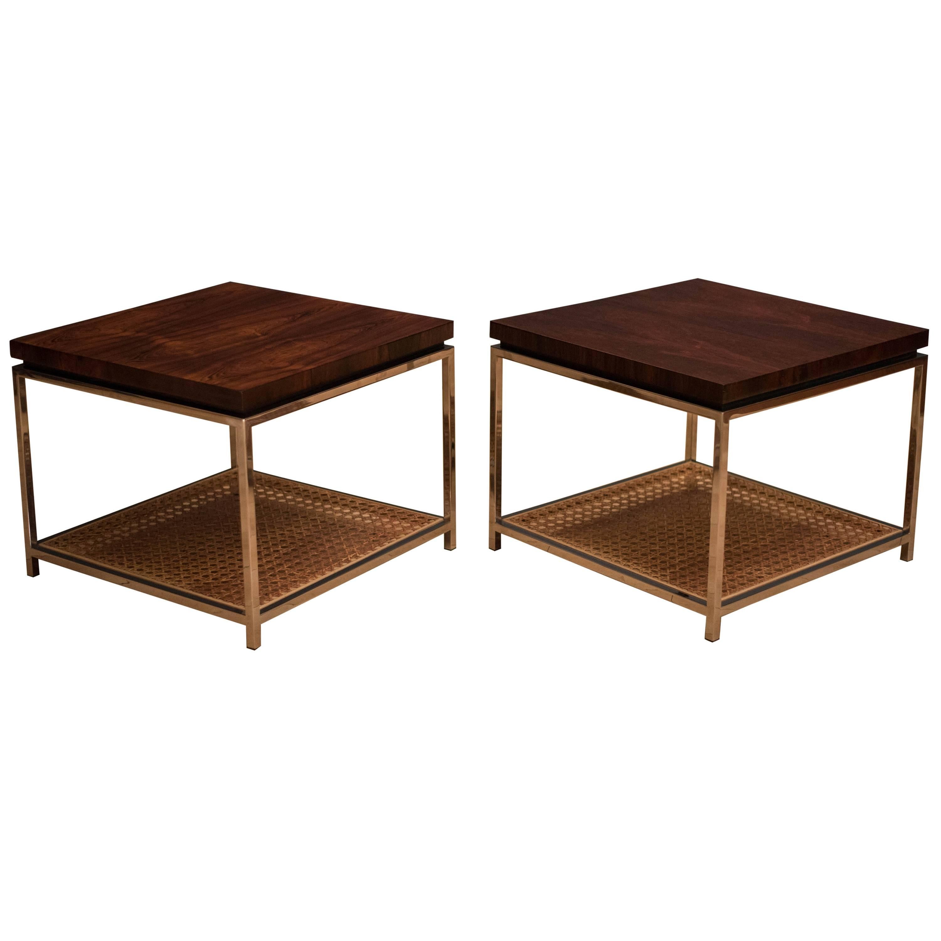 Mid Century Rosewood and Chrome Side Tables