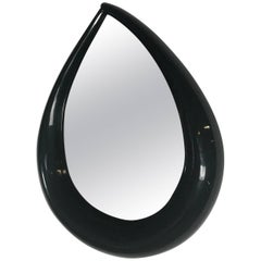 Large Midcentury POP Modern Teardrop Mirror in Black Lacquer, circa 1971