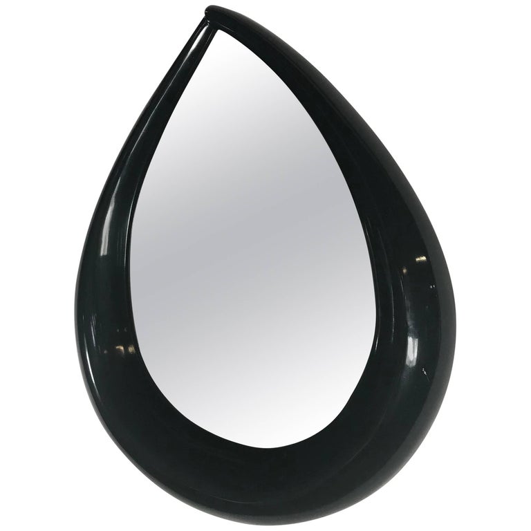 Large Midcentury POP Modern Teardrop Mirror in Black Lacquer, circa 1971 at 1stDibs