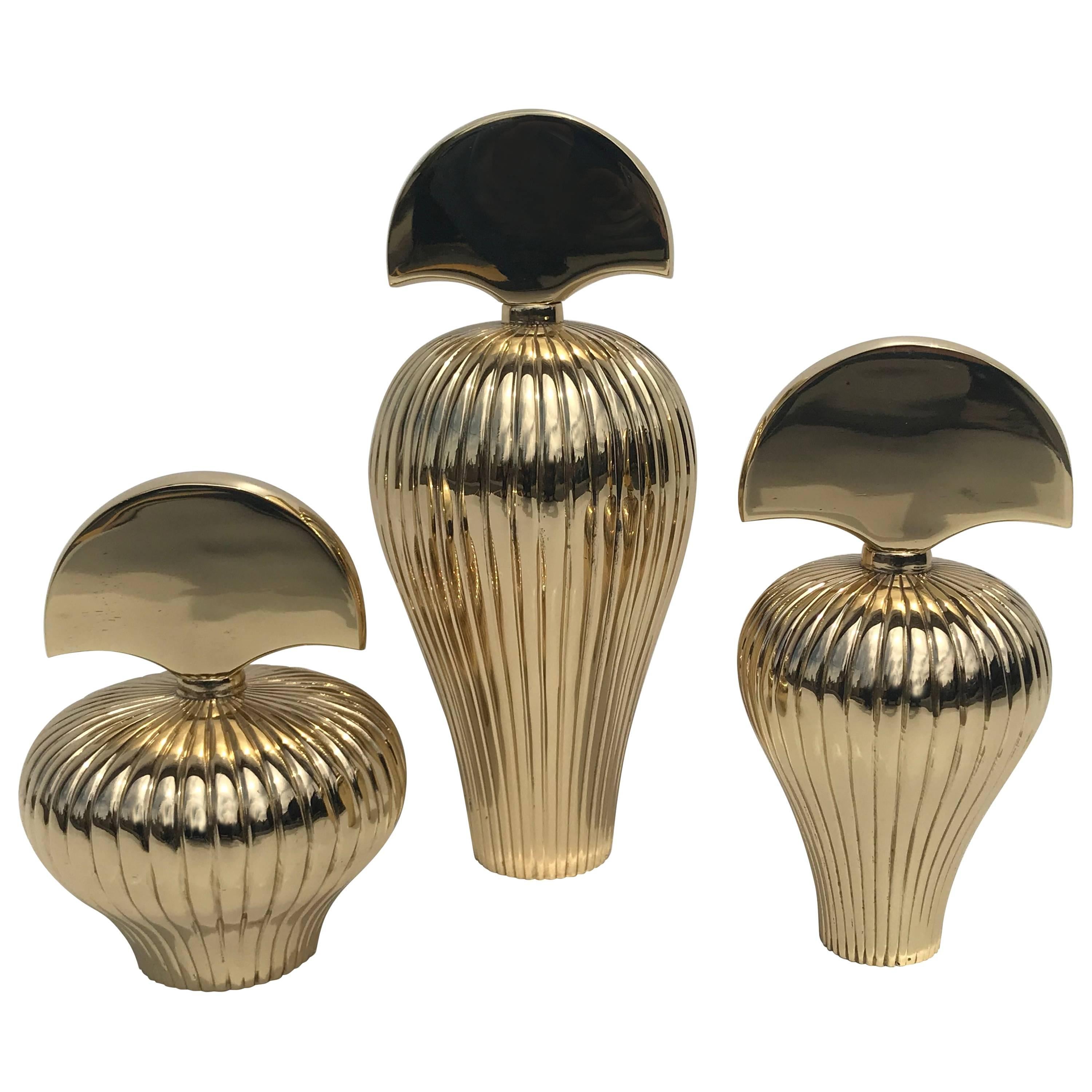 Set of Three Brass Perfume Bottles For Sale