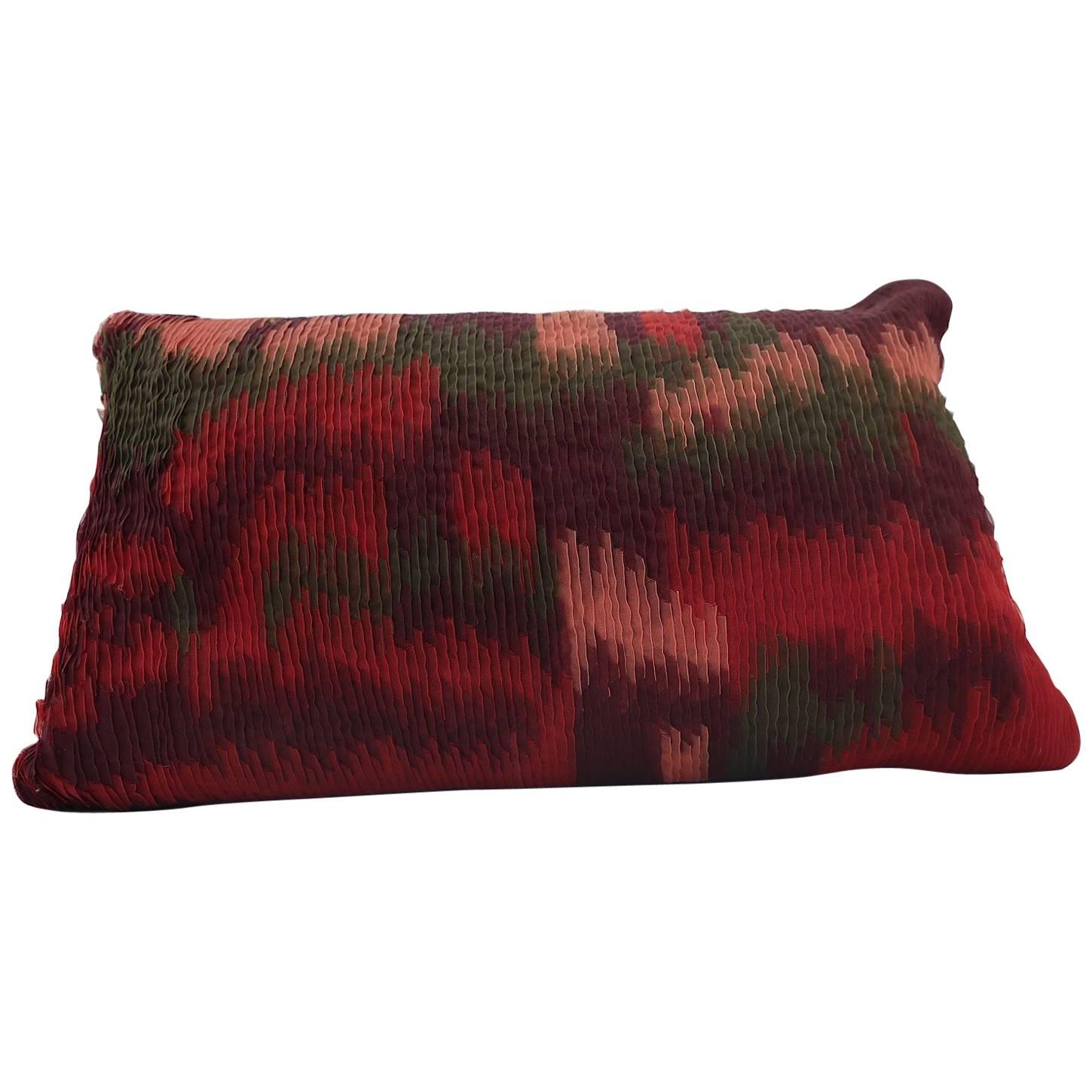 Handcrafted Embroidered Ribbon Work Pillow Ombré Green, Reds, Bordeaux For Sale