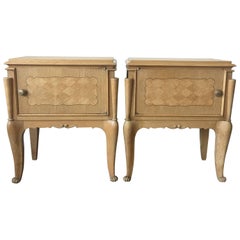 Pair of Nightstands or Side Tables with One Door and Inlay, Bed Side