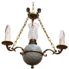 Lampadario vittoriano in porcellana, cristallo e ottone di Minton