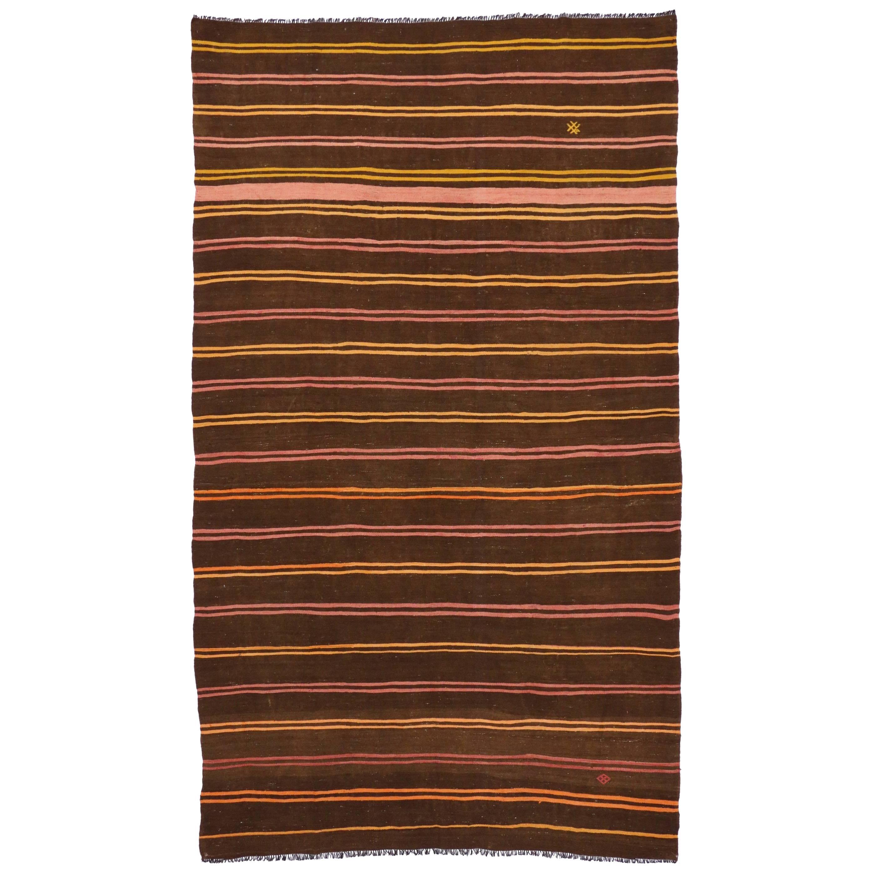 Vintage Turkish Kilim Rug with Tribal Style, Flat-Weave Rug For Sale