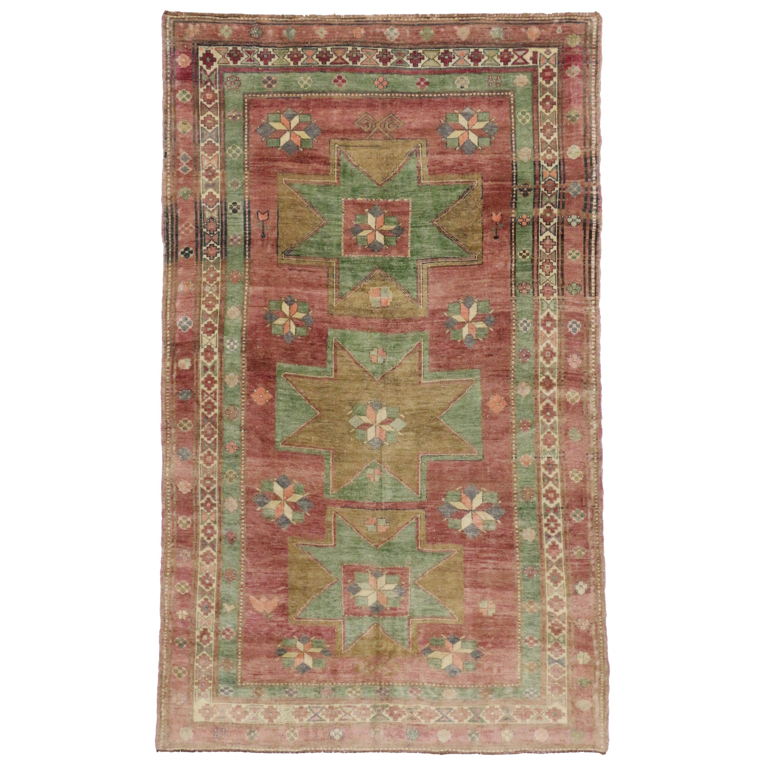 Vintage Turkish Oushak Area Rug with Luxe Medieval Style, Wide Hallway
