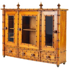 19th Century English Miniature Chinoiserie Style Bamboo Armoire or Table Cabinet