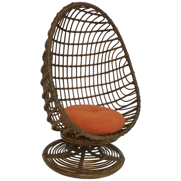 Mid Century Woven Rattan Egg Chair For Sale at 1stdibs