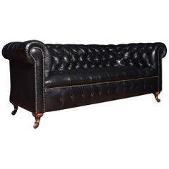 Antique Black Leather Chesterfield