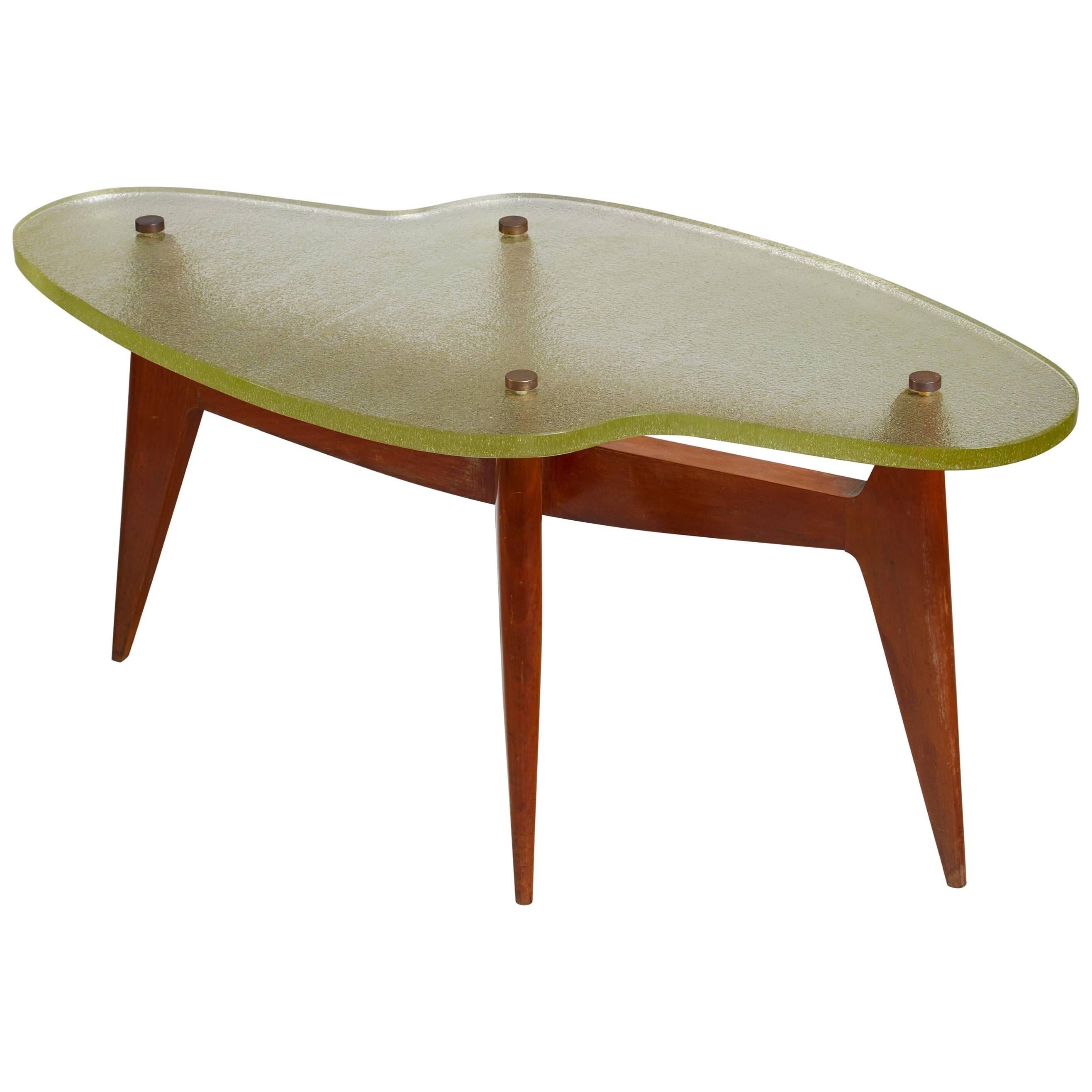 French Free-Form Coffee or Side Table with Glass Top, 1950s