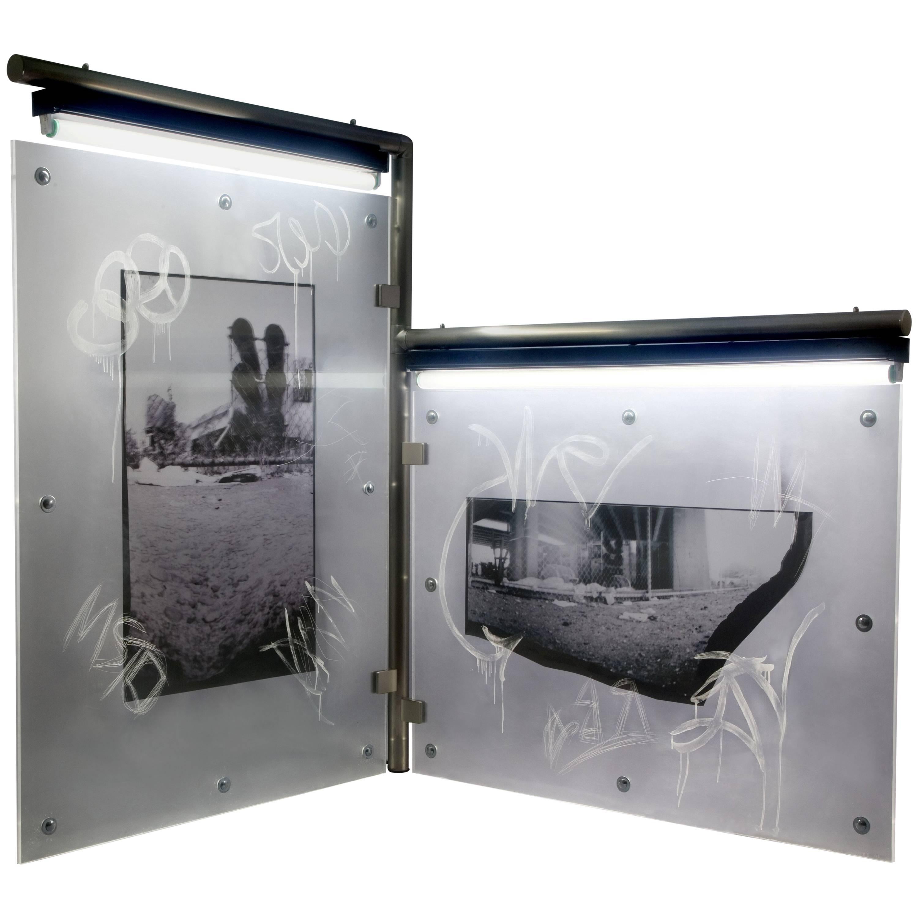 Large Urban Art Sculpture with Photo Transparency and Lucite "Diptych 2"