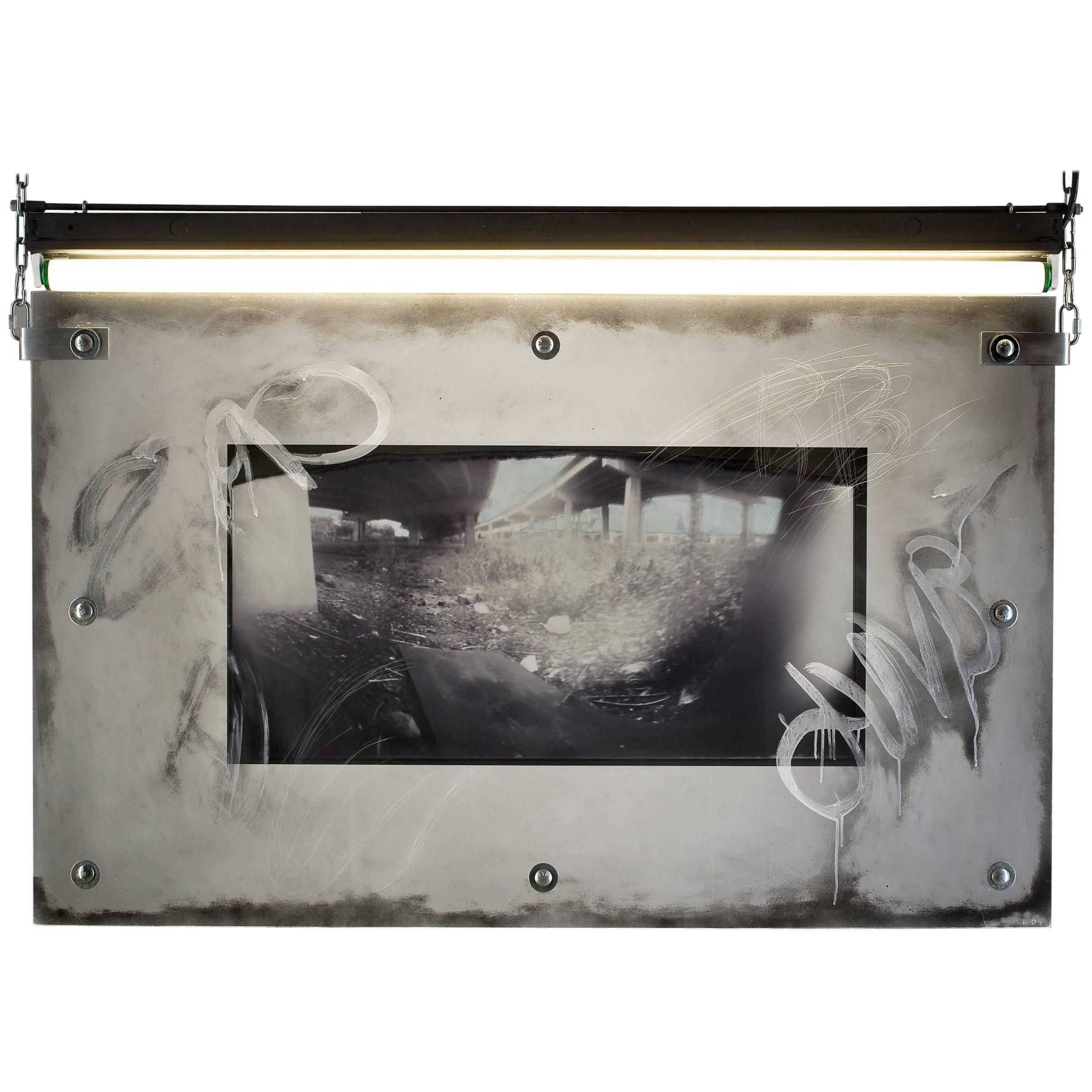 Urban Art Pinhole Photo Transparency and Lucite "Board" For Sale