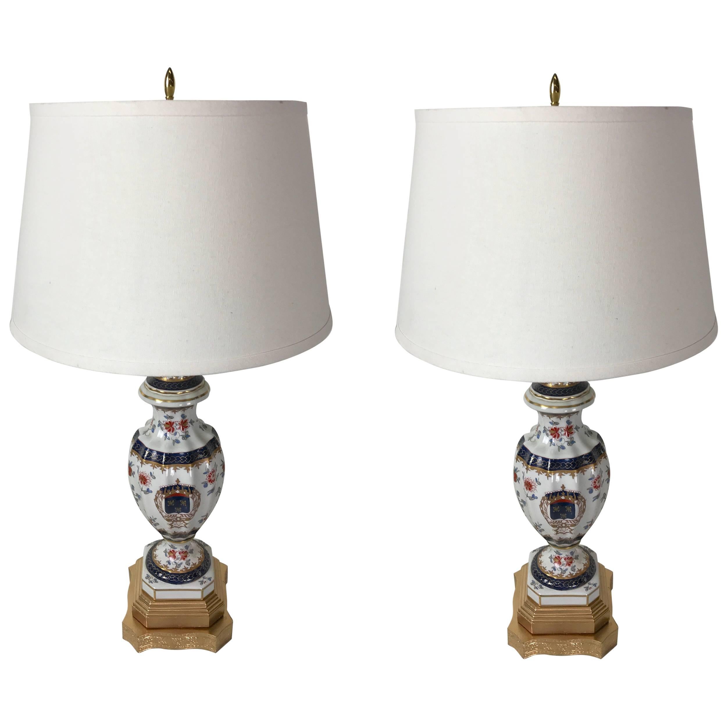 Pair of Samson Armorial Urns, Now as Lamps