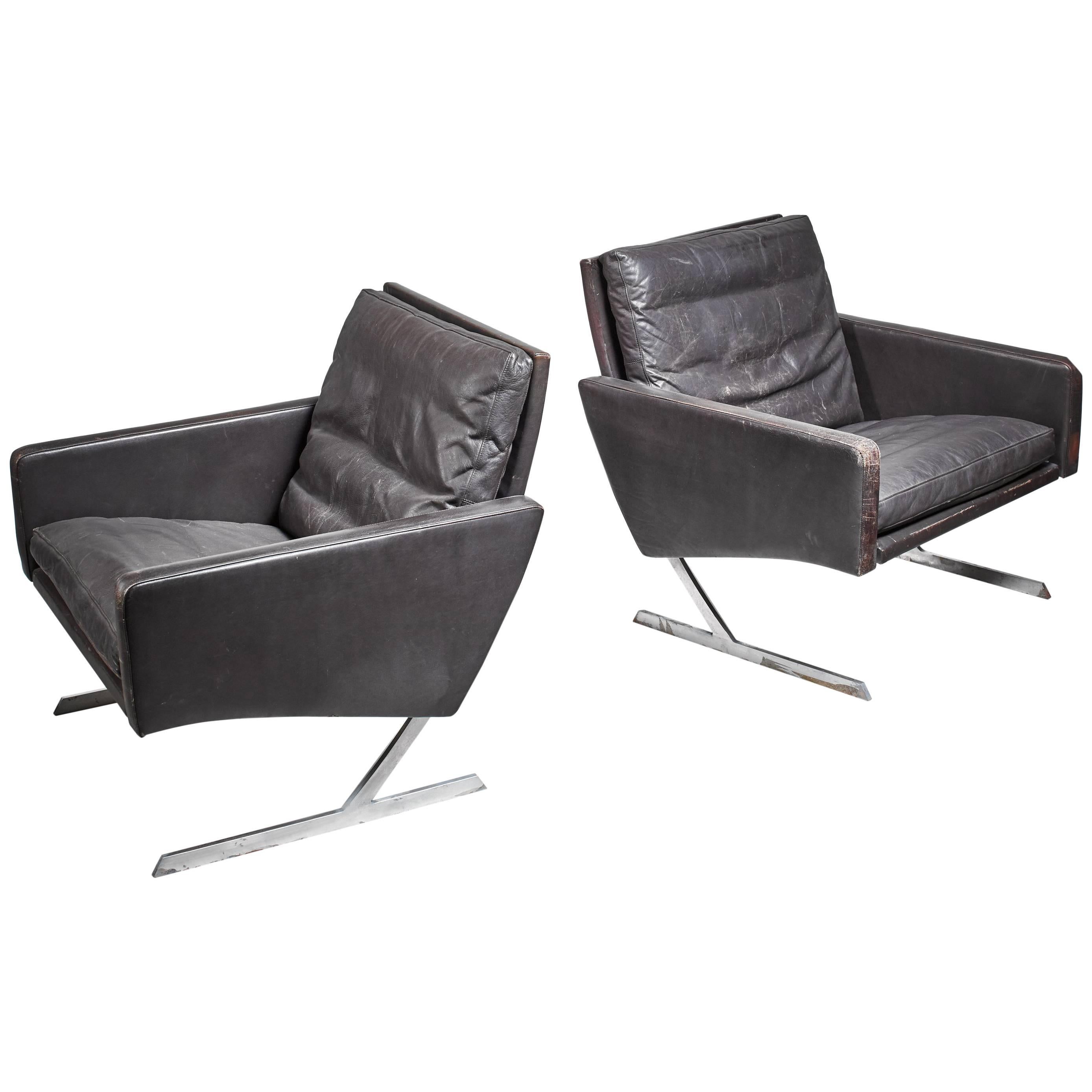 Preben Fabricius Pair of BO 701 Chairs in Dark Brown Leather, Germany, 1970 For Sale