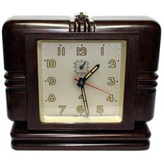 Large French Art Deco Streamline Bakelite Mantle Clock by JAZ