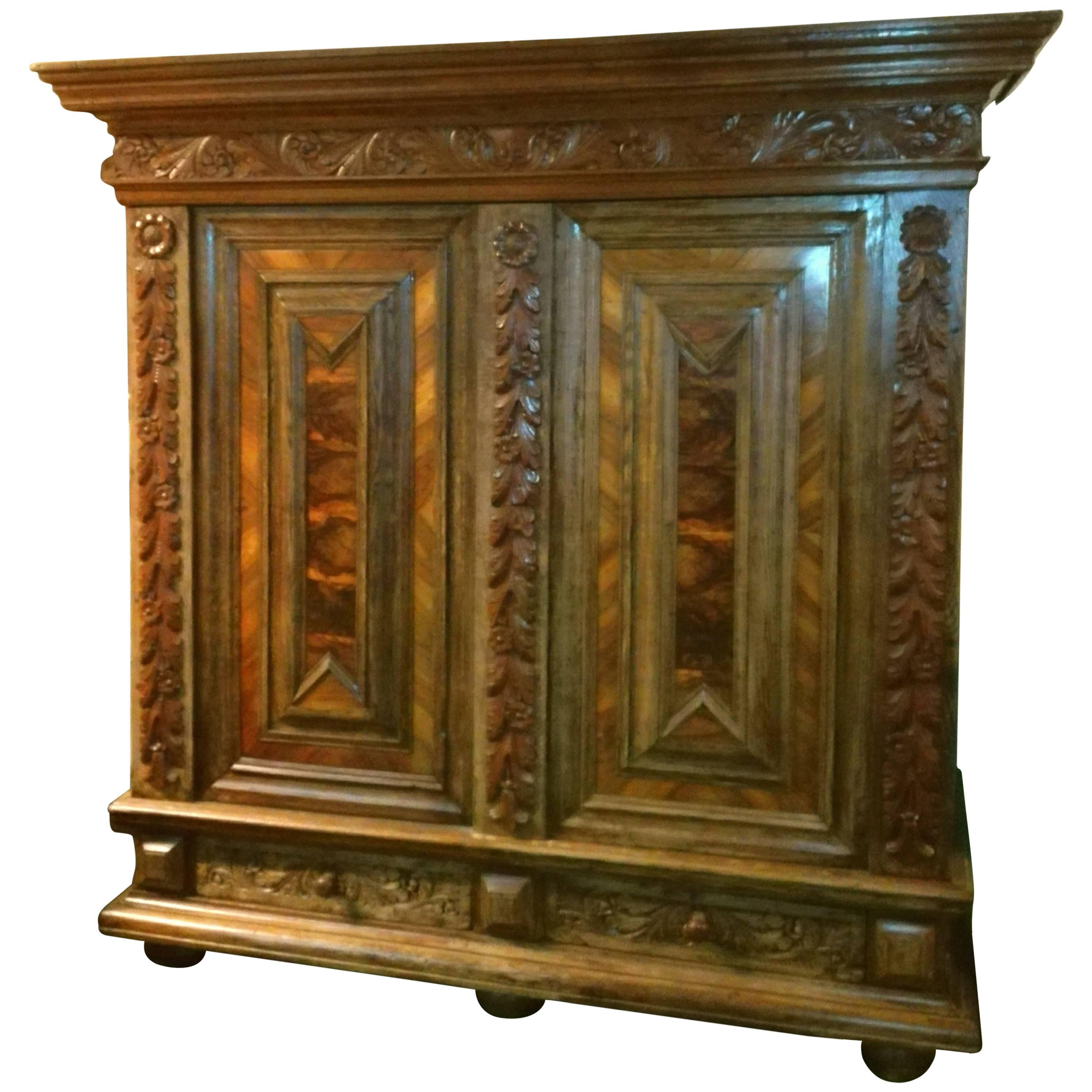 17th Century Early Barack Wedding Amour Burl Walnut Oak Innencave and Drawer For Sale
