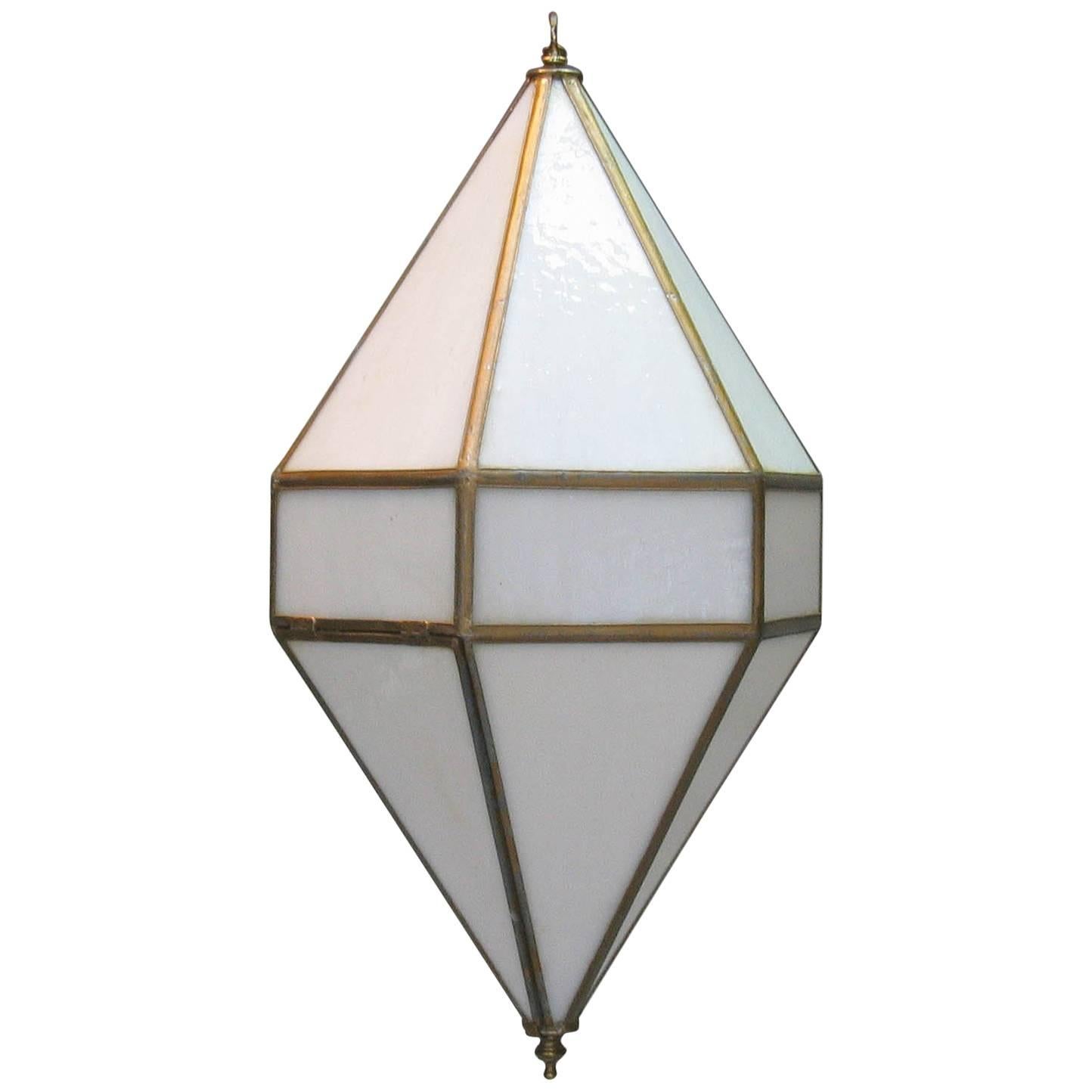 Diamond Shaped Hexagonal Milk Glass Pendant Light, Spain, 1960