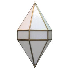Vintage Diamond Shaped Hexagonal Milk Glass Pendant Light, Spain, 1960