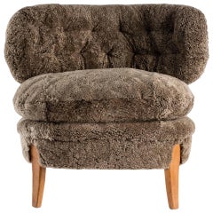Otto Schulz Armchair, Curly Lambskin Upholstery for Boet
