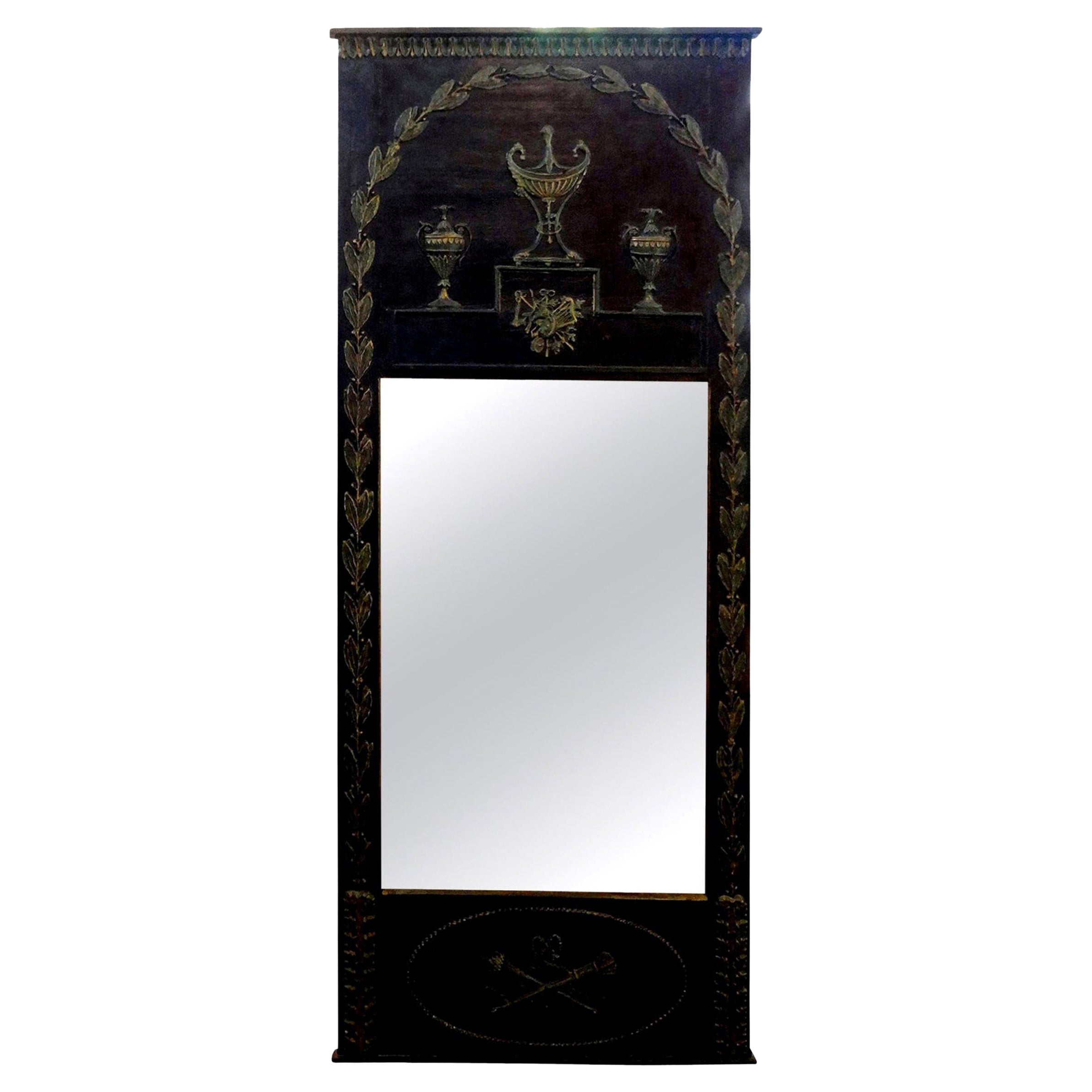 French Empire Style Ebonized and Painted Mirror