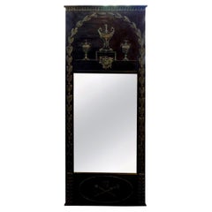 Antique French Empire Style Ebonized and Painted Mirror
