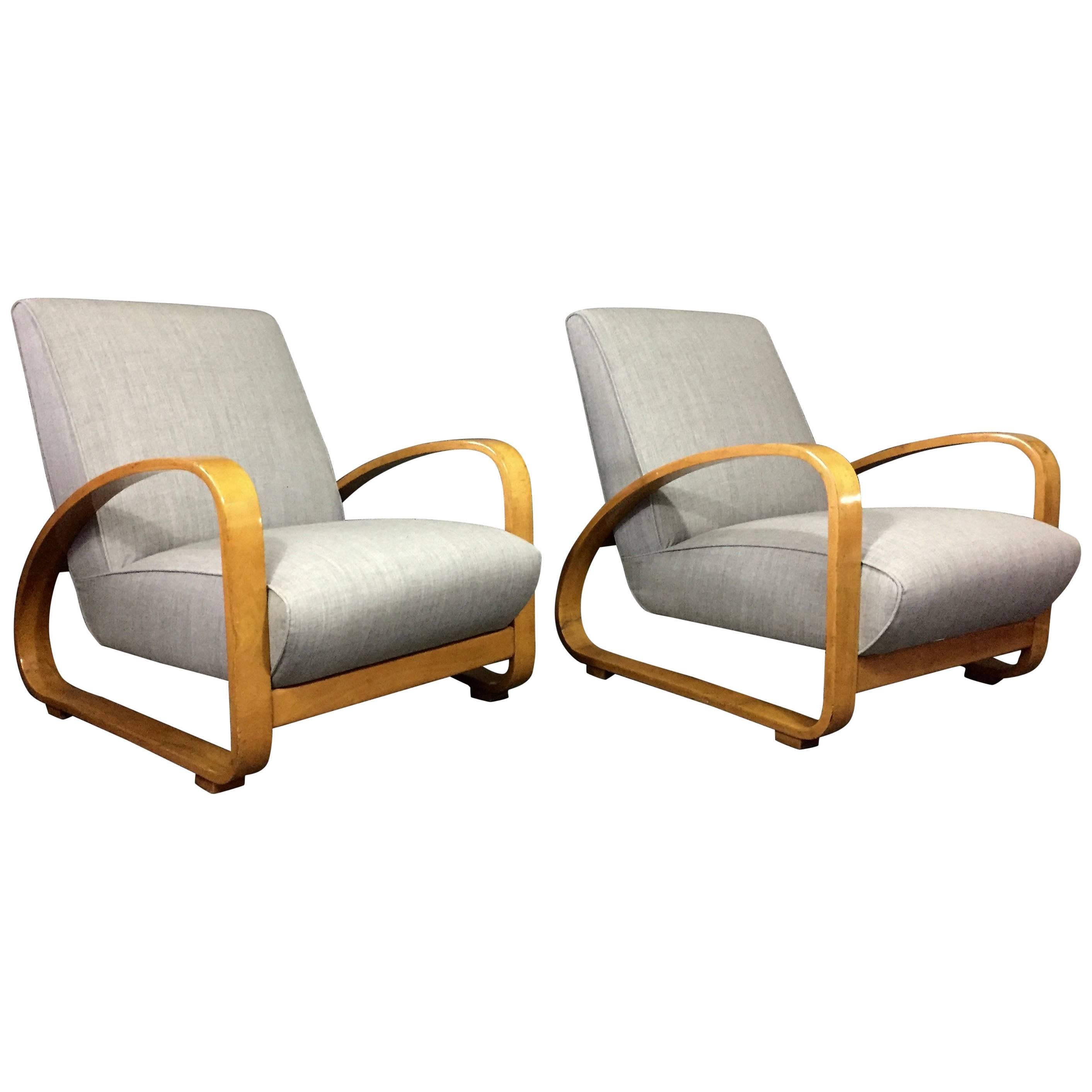 Pair of Italian Bentwood Lounge Chairs, circa 1960