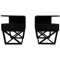 Pair of American X-Frame Ebonized End Tables, 1950s