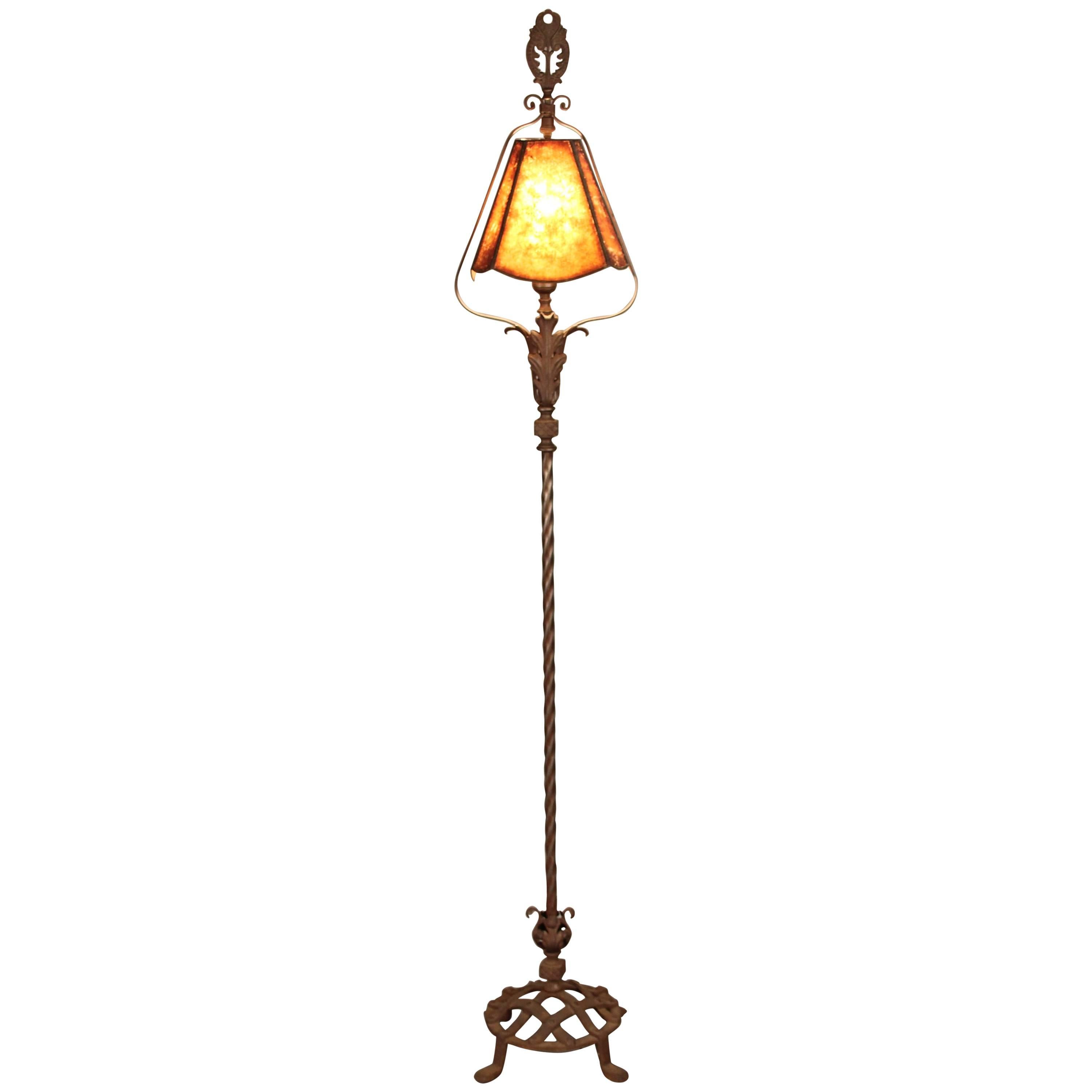 Attractive 1920s Floor Lamp with Original Mica Shade For Sale