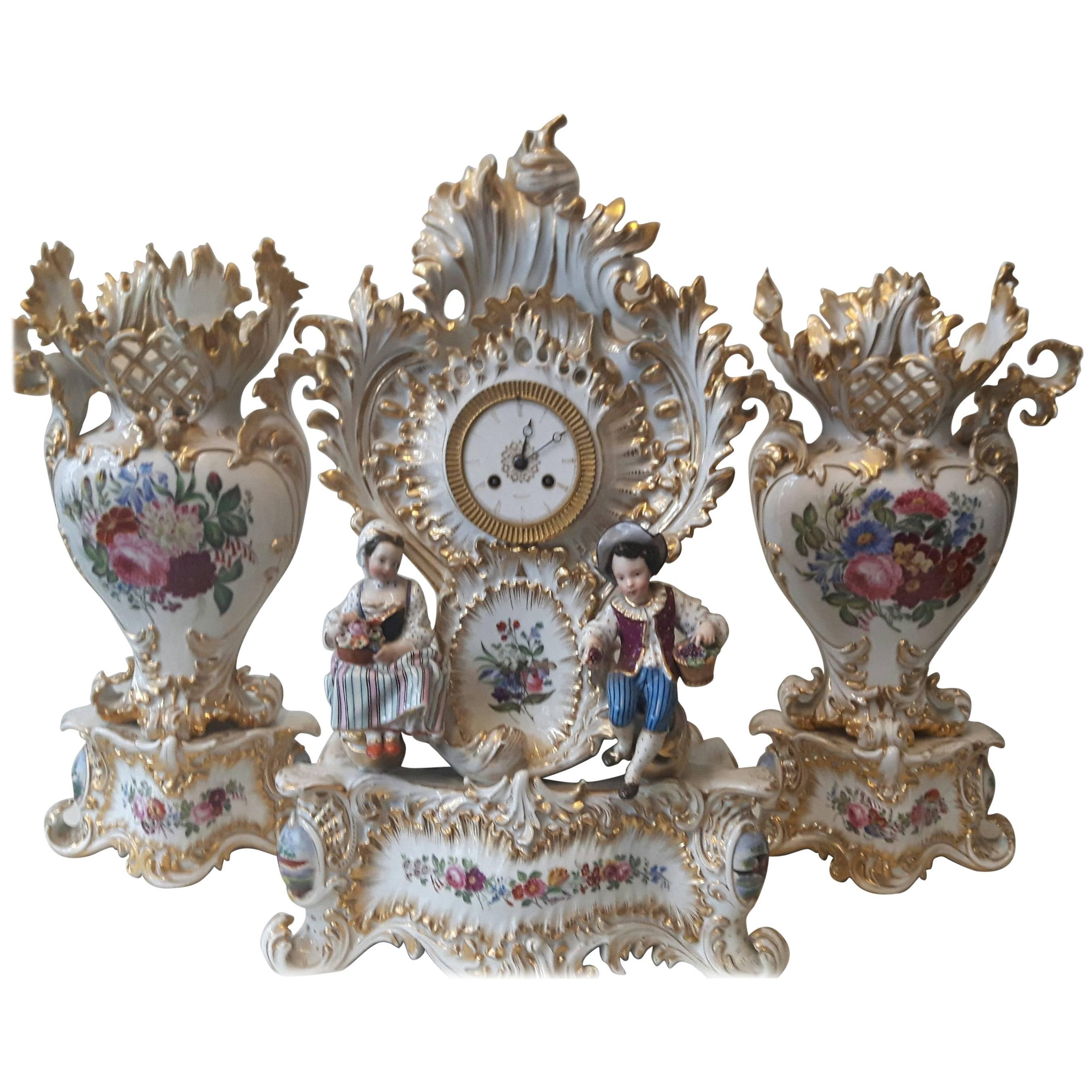 Fine 19th Century Clock Set Garniture by Jacob Petit For Sale