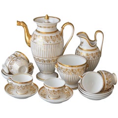 Antique French Empire Gilt Porcelain Coffee Set for Eight Persons, 19th Century