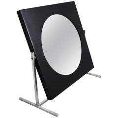 Retro Modernist Steel and Leather Table or Vanity Mirror, France 1960's