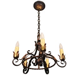 Spanish Revival Chandelier with Original Polychrome Finish, circa 1920s