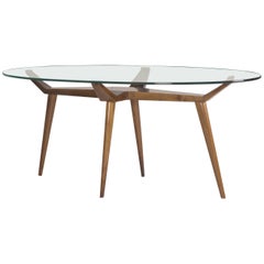 Vintage Exceptional Pierluigi Giordani Biomorphic Walnut & Glass Dining Table Italy 1955